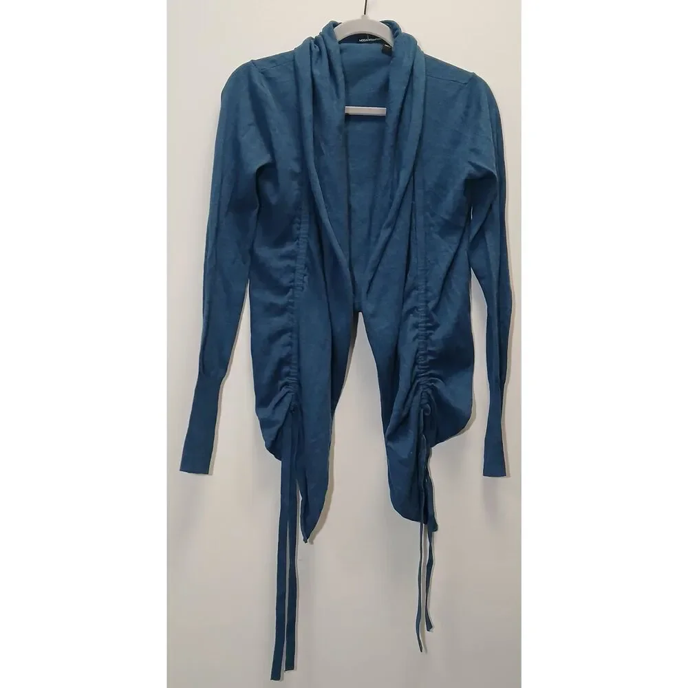 Moda int womens small cobalt blue cotton cashmere sweater cardigan ruched